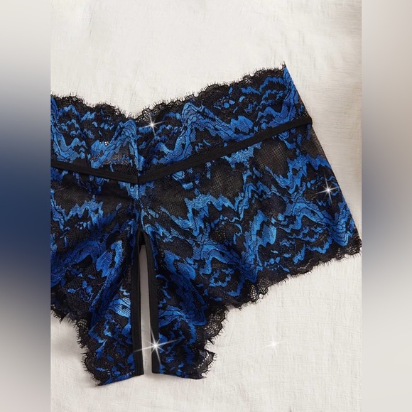 Elegant Lace Bralette and Panty Set - Black and Blue, NEW, size L - Picture 3 of 5